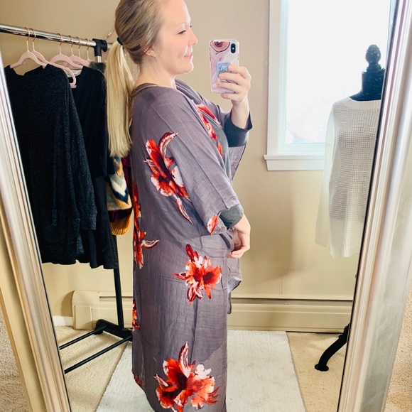 Kimono Floral Swimsuit Cover Up Beach Gray Scarf - Picture 6 of 7